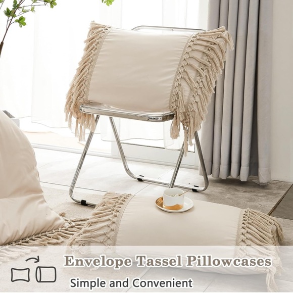 Beige tassel fringe comforter set queen full king 3 pcs boho bohemian - Picture 7 of 8